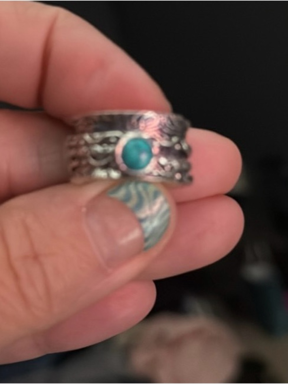 Turquoise Accent Silver- Tone Boho Women's Ring